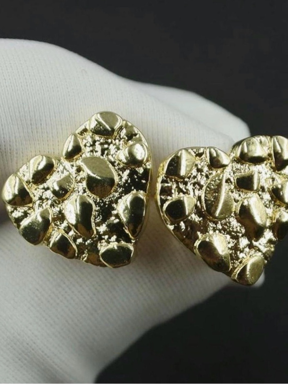 14K gold plated heart nugget earrings